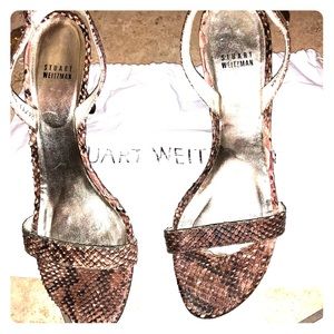 Stuart Weitzman pink snake skin sandals